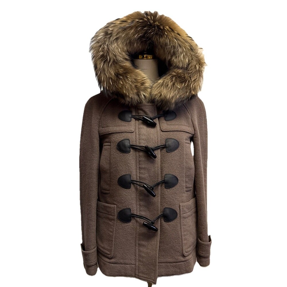 Burberry Brit Yorkdale Duffle Coat with Hood Detachable Fur US 4 Dark Bayleaf